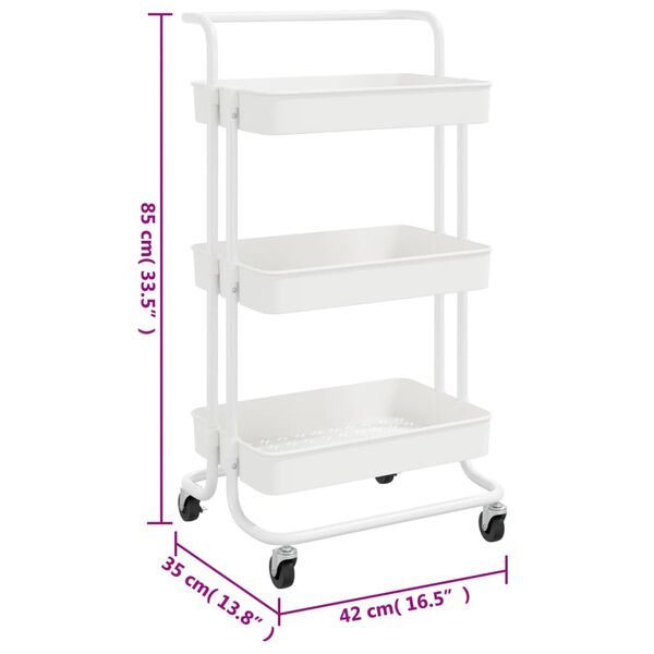 vidaXL Τρόλεϊ Κουζίνας 3 Επιπέδων Λευκό 42 x 35 x 85 εκ. Σίδερο/ABS
