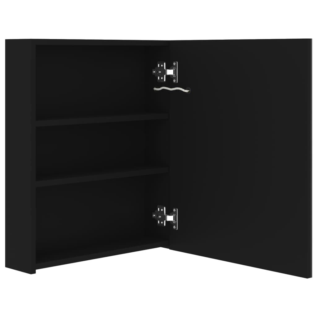 vidaXL Καθρέφτης Μπάνιου με Ντουλάπι / LED Μαύρο 50 x 14 x 60 εκ.