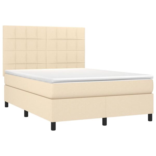 vidaXL Κρεβάτι Boxspring με Στρώμα Κρεμ 140x190 εκ. Υφασμάτινο