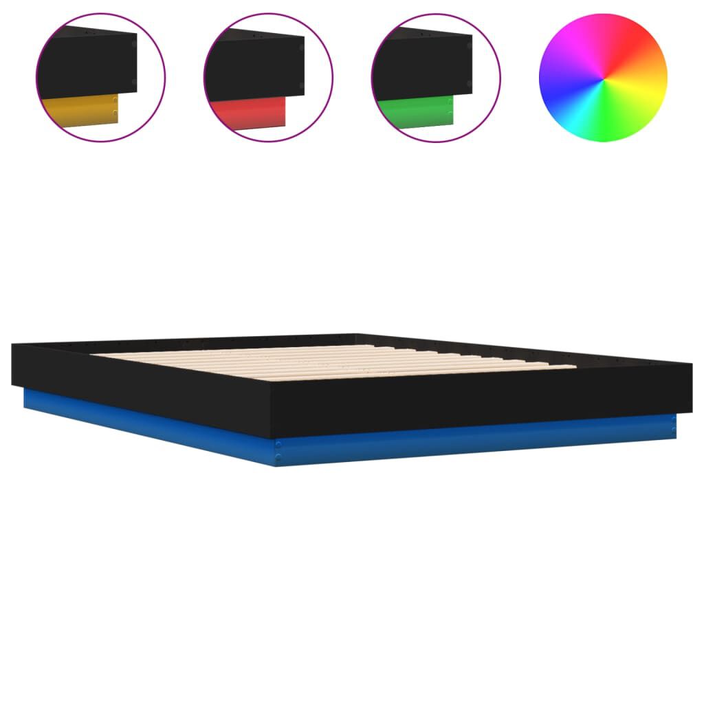 vidaXL Πλαίσιο Κρεβατιού με LED Μαύρο 160 x 200 εκ.