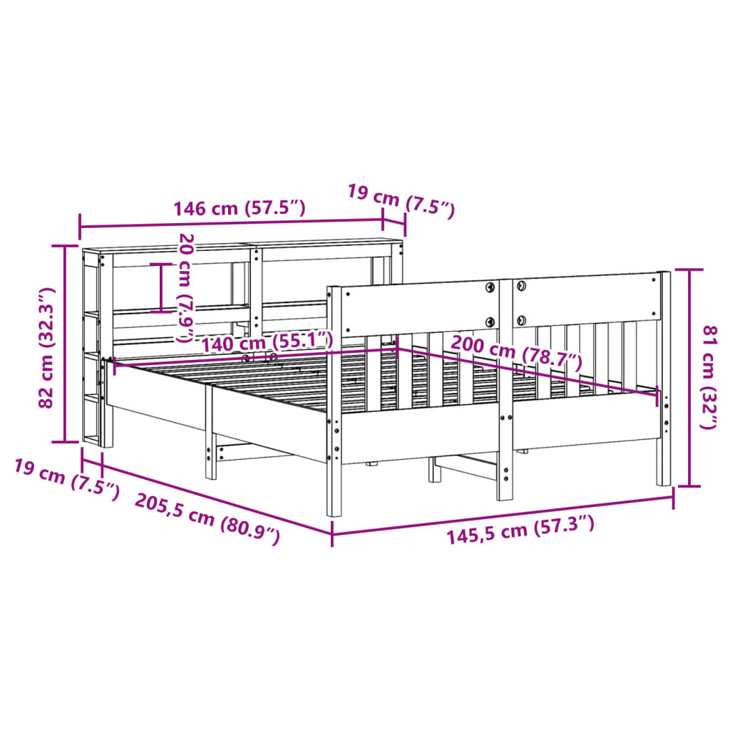 vidaXL Σκελετός Κρεβατιού Χωρίς Στρώμα Καφέ 140x200 Μασίφ Ξύλο Πεύκου