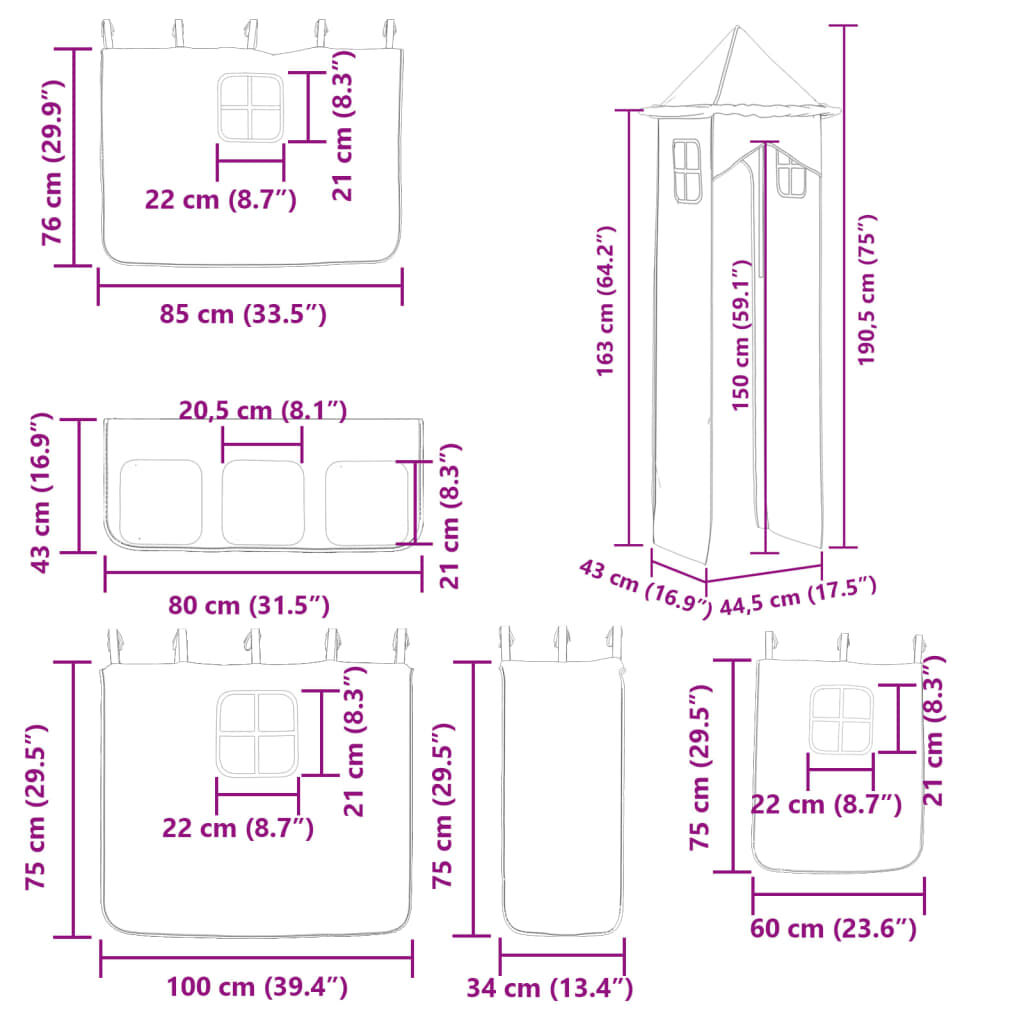 vidaXL Υπερυψωμένο Κρεβάτι με Πύργο Μπλε 90x190 εκ. Μασίφ Ξύλο Πεύκου