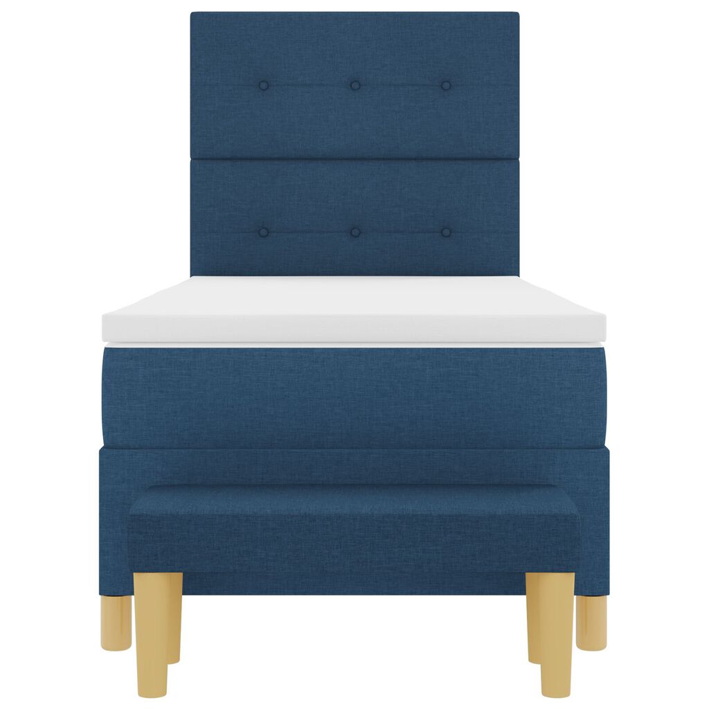 vidaXL Κρεβάτι Box Spring με Στρώμα & Πάγκο Μπλε 90x190 εκ. Υφάσματος