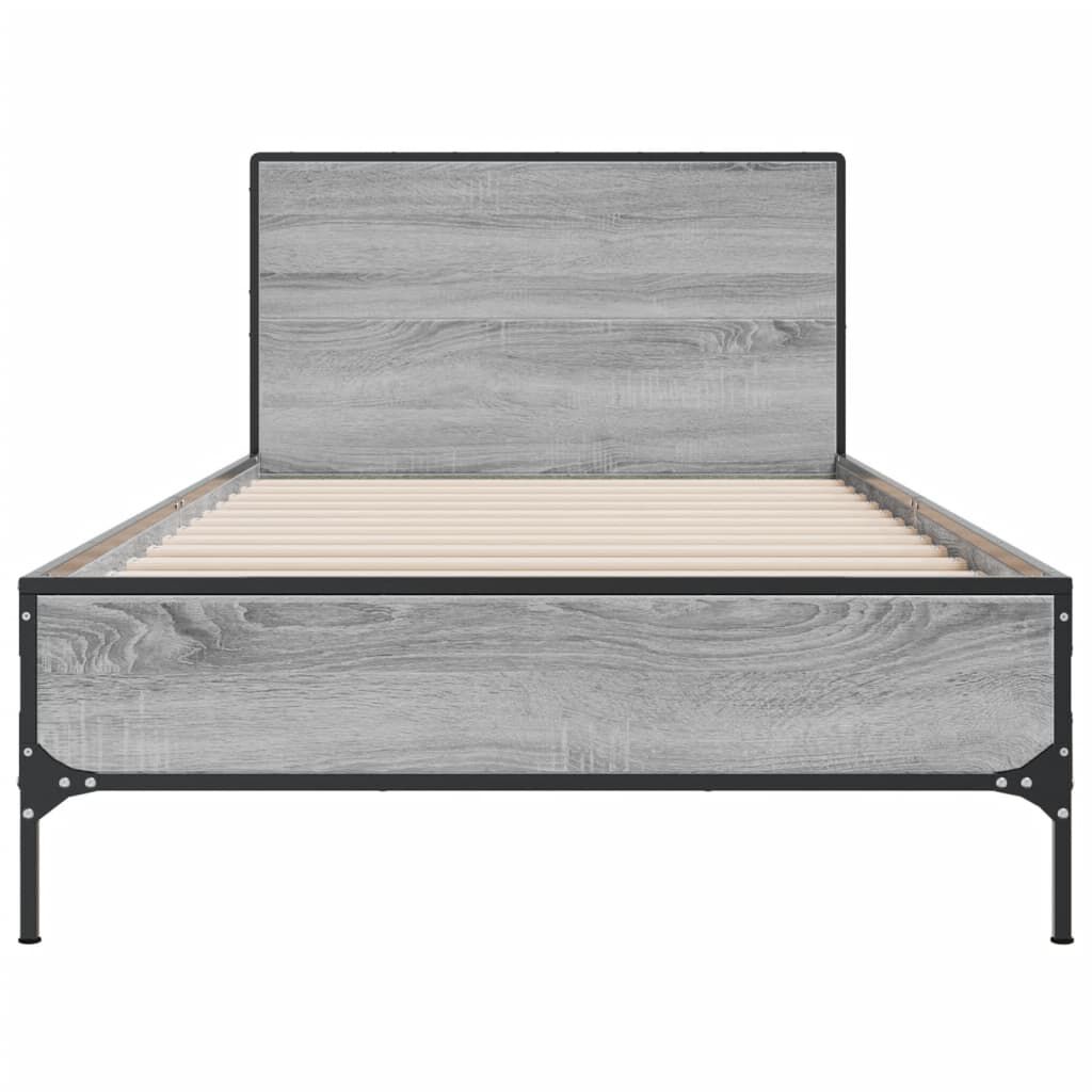 vidaXL Πλαίσιο Κρεβατιού Γκρι Sonoma 90x200 εκ. Επεξ. Ξύλο & Μέταλλο