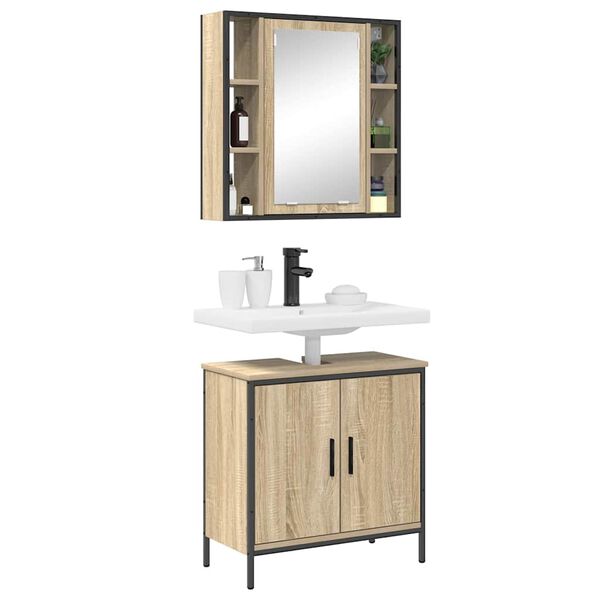 vidaXL Σετ Επίπλων Μπάνιου με ράφι με πόρτα 2 pcs Καφέ 60 x 30 x 60 cm