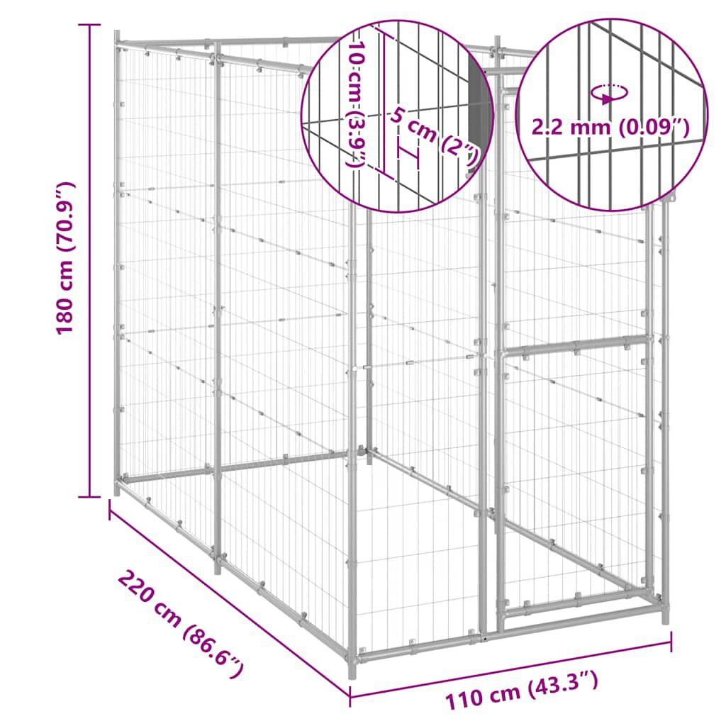 vidaXL Κλουβί Σκύλου Εξ. Χώρου Γαλβαν. Χάλυβας 110 x 220 x 180 εκ.