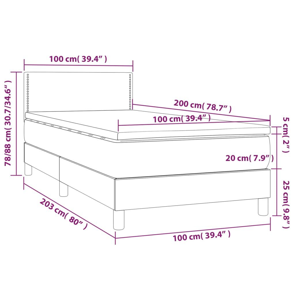vidaXL Κρεβάτι Boxspring με Στρώμα Λευκό 100x200εκ.από Συνθετικό Δέρμα