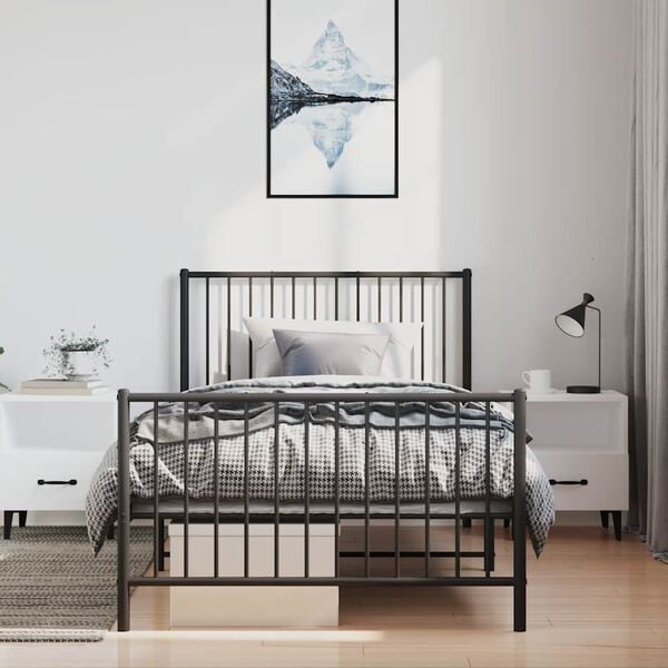 vidaXL Πλαίσιο Κρεβατιού με Κεφαλάρι&Ποδαρικό Μαύρο 100x200εκ. Μέταλλο
