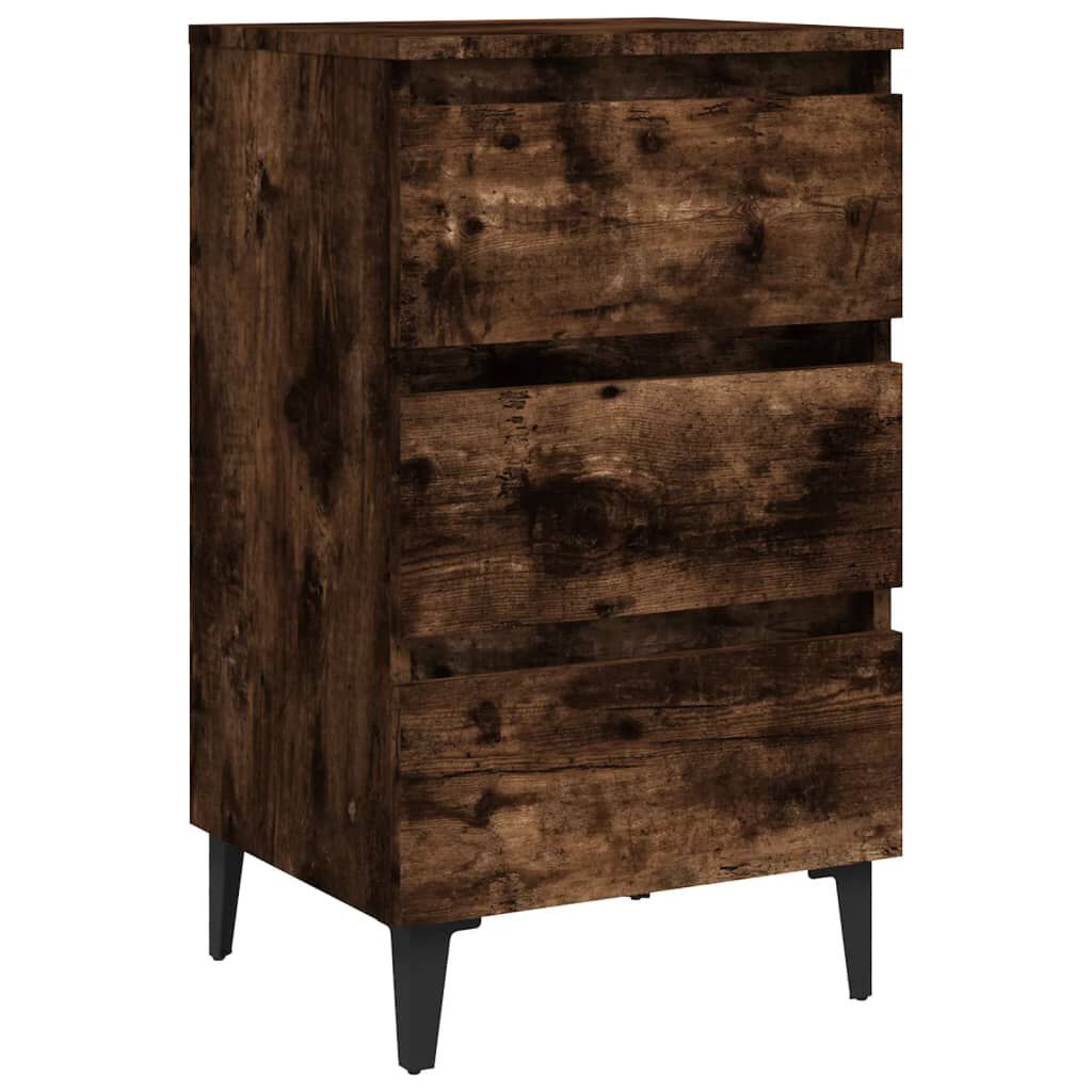 vidaXL Κομοδίνο Καπνιστή Δρυς 40 x 35 x 69 εκ. με Μεταλλικά Πόδια