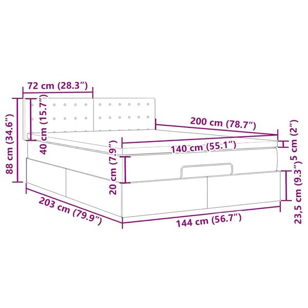 vidaXL Οθωμανικό κρεβάτι με στρώμα & LEDs Σκούρο γκρι 140x200cm Ύφασμα