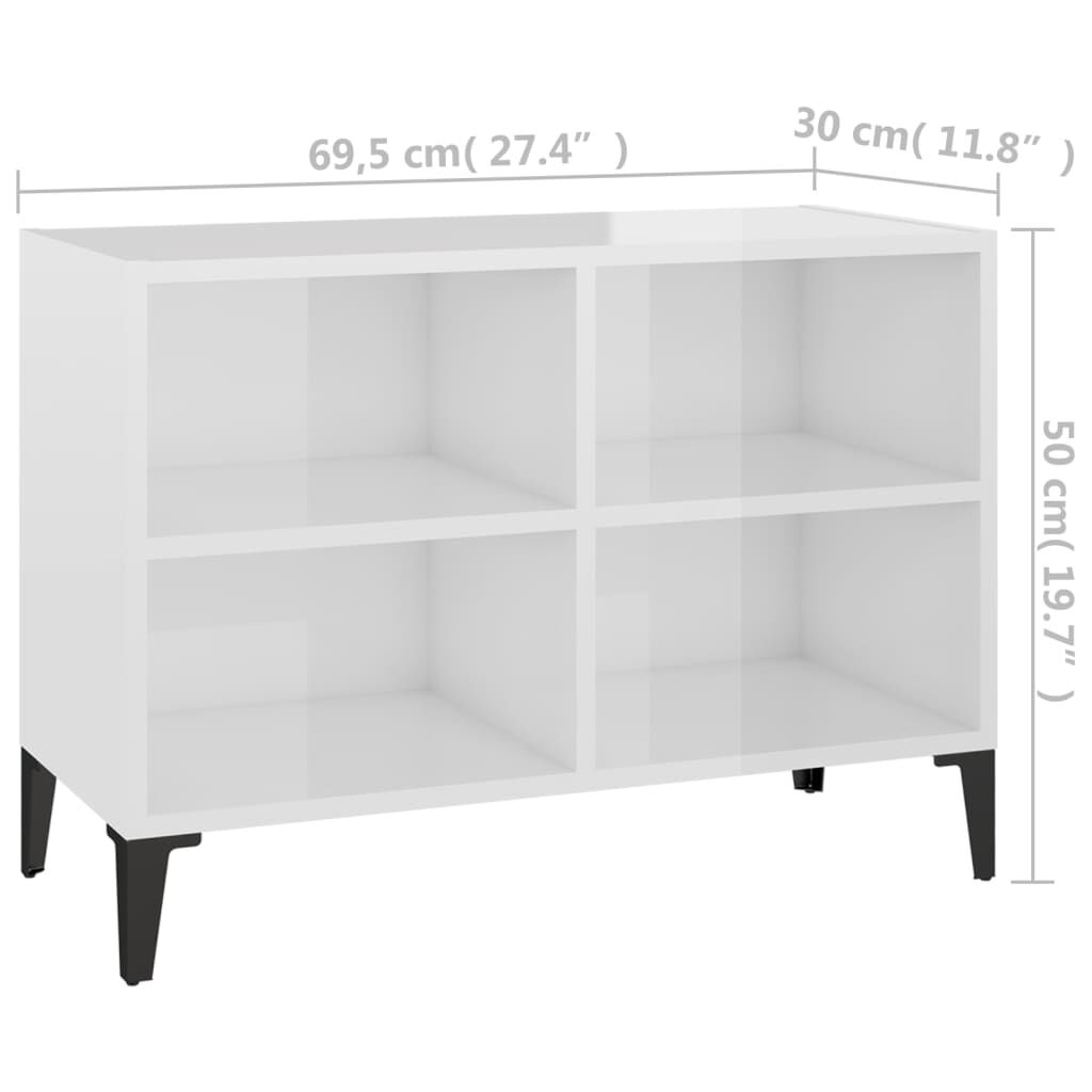 vidaXL Κομοδίνo Γυαλιστερό Λευκό 69,5x30x50 εκ. με Μεταλλικά Πόδια