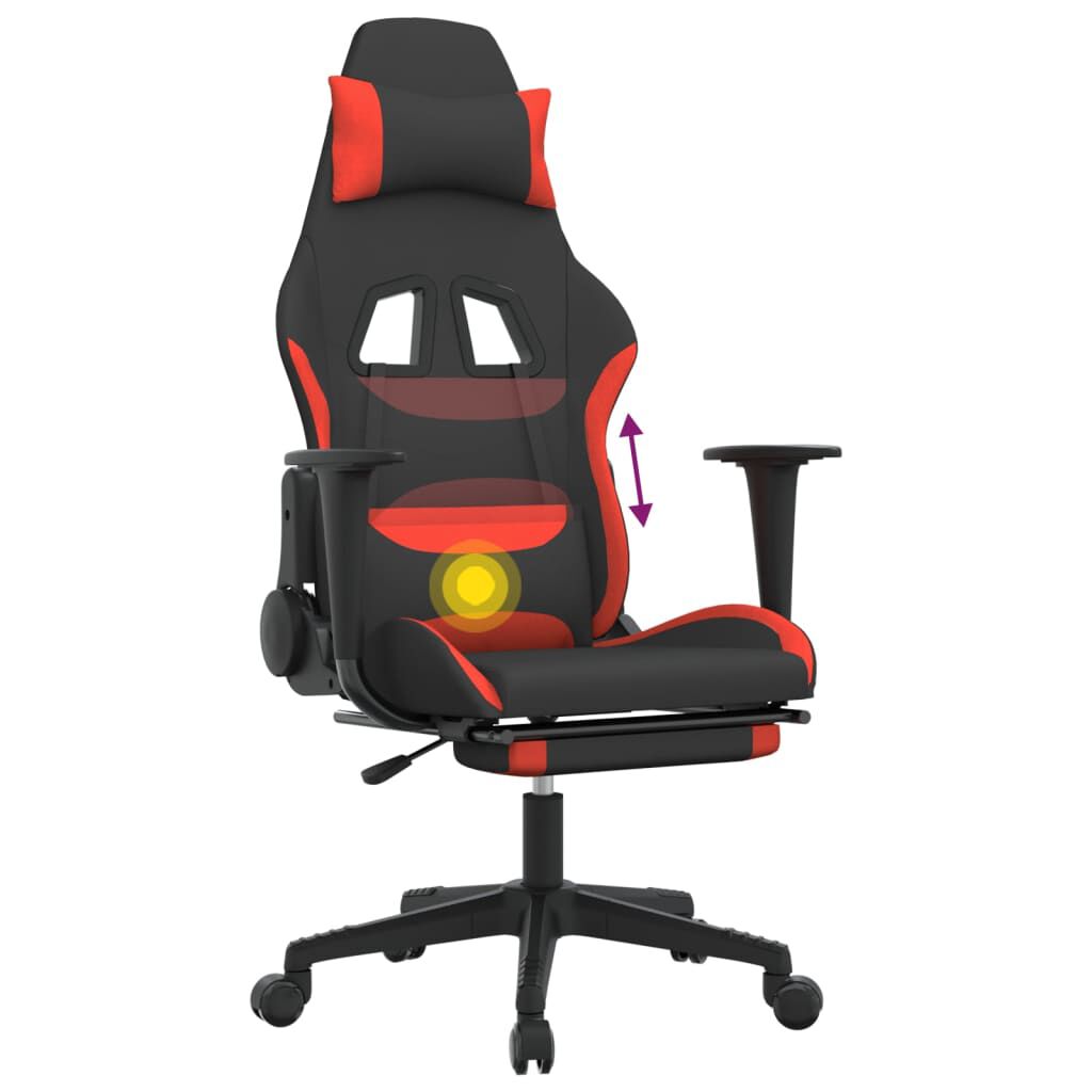 vidaXL Καρέκλα Μασάζ Gaming Μαύρο και Κόκκινη Ύφασμα με Υποπόδιο