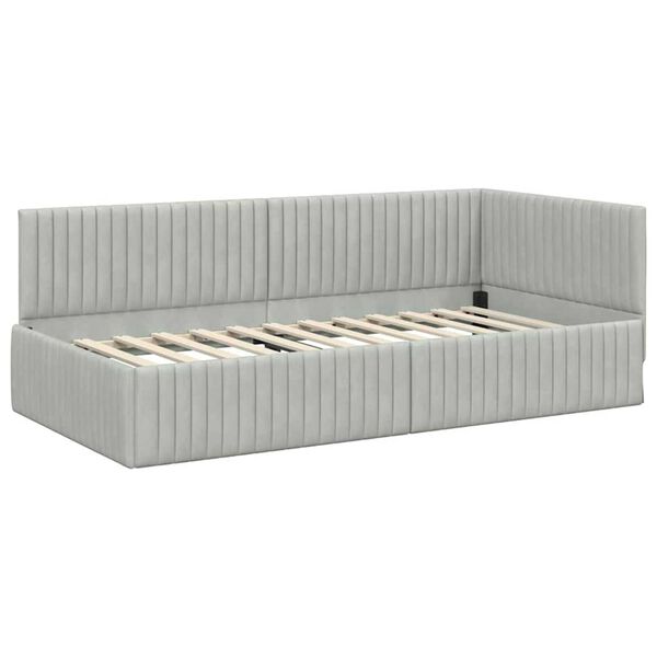 vidaXL Κρεβάτι Γωνίας με κεφαλάρι Ανοιχτό γκρι 100 εκ x 200 εκ ύφασμα