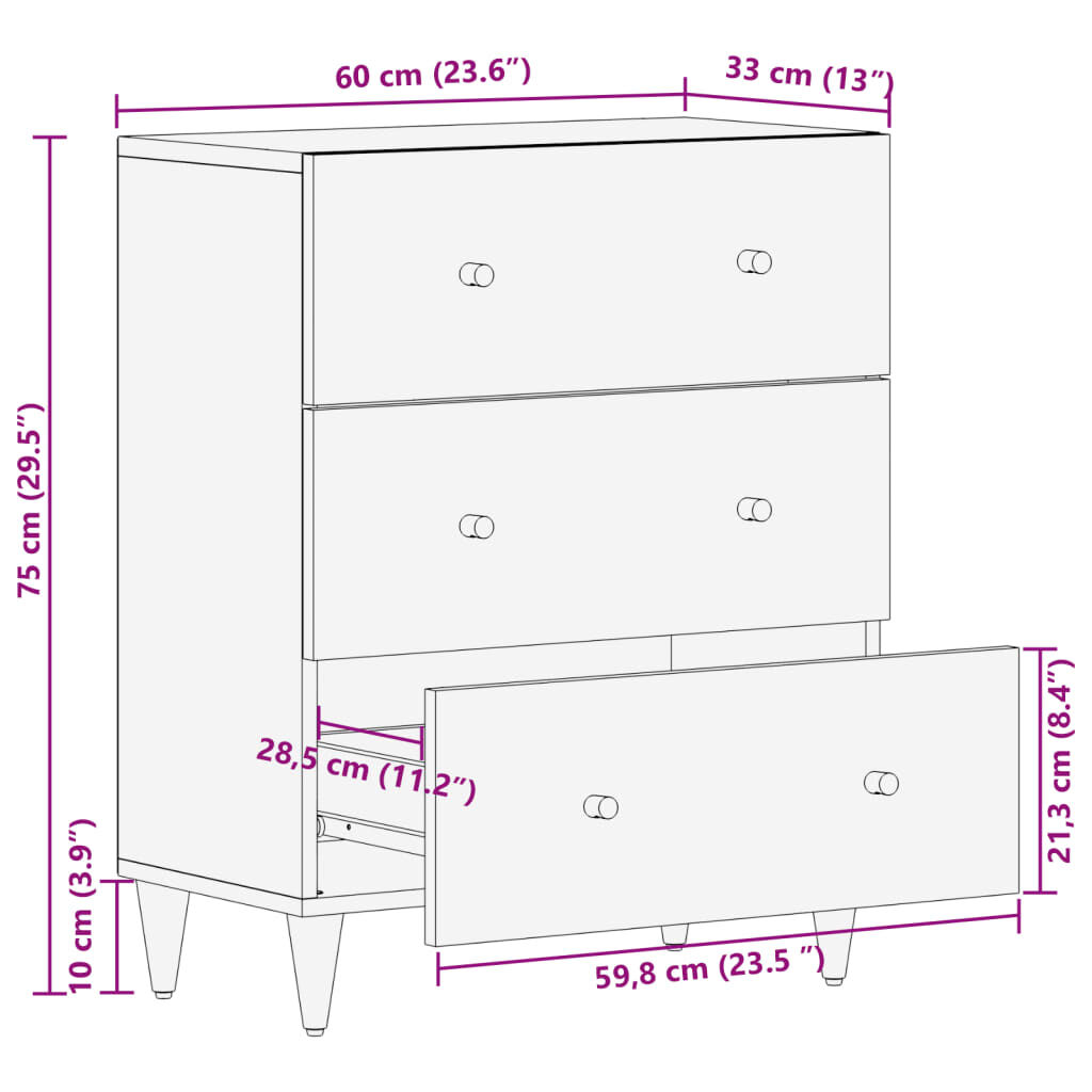 vidaXL Βοηθητικό Ντουλάπι 60 x 33 x 75 εκ. από Μασίφ Ξύλο Μάνγκο