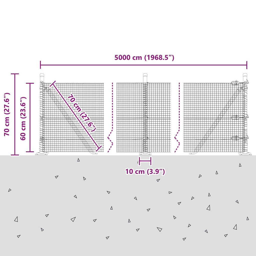 vidaXL Φράχτης με Στήλες. Γκρι 0.6 x 50 μ. Ατσάλι