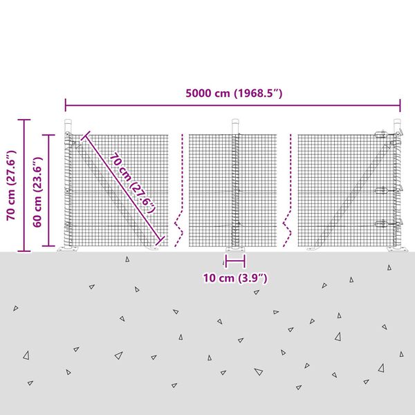 vidaXL Φράχτης με Στήλες. Γκρι 0.6 x 50 μ. Ατσάλι