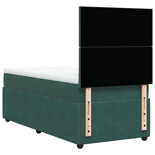 vidaXL Κρεβάτι Boxspring με Στρώμα Σκούρο Πράσινο 100x200εκ. Βελούδινο