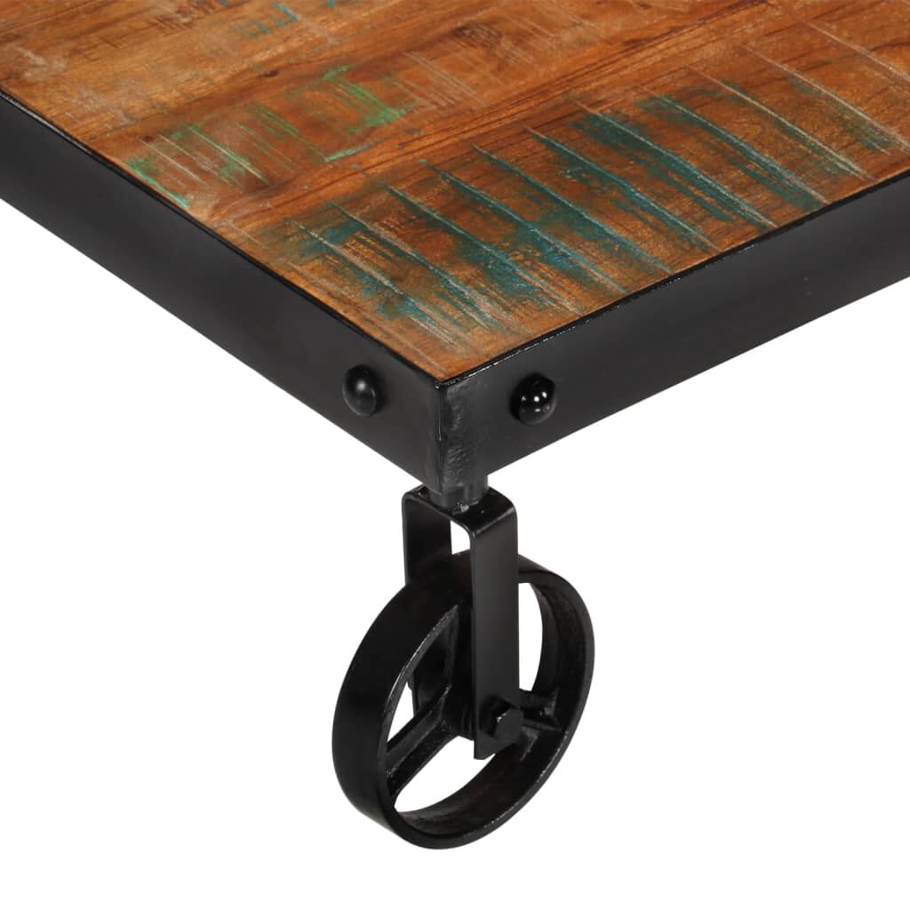 vidaXL Τραπέζι Σαλονιού με Τροχούς 100x60x26 εκ. Μασίφ Ανακυκλ. Ξύλο