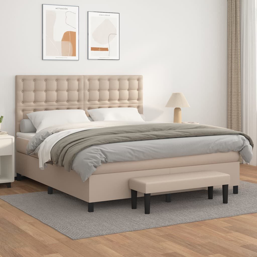 vidaXL Κρεβάτι Boxspring με Στρώμα Καπουτσίνο 180x200 εκ. Συνθ. Δέρμα