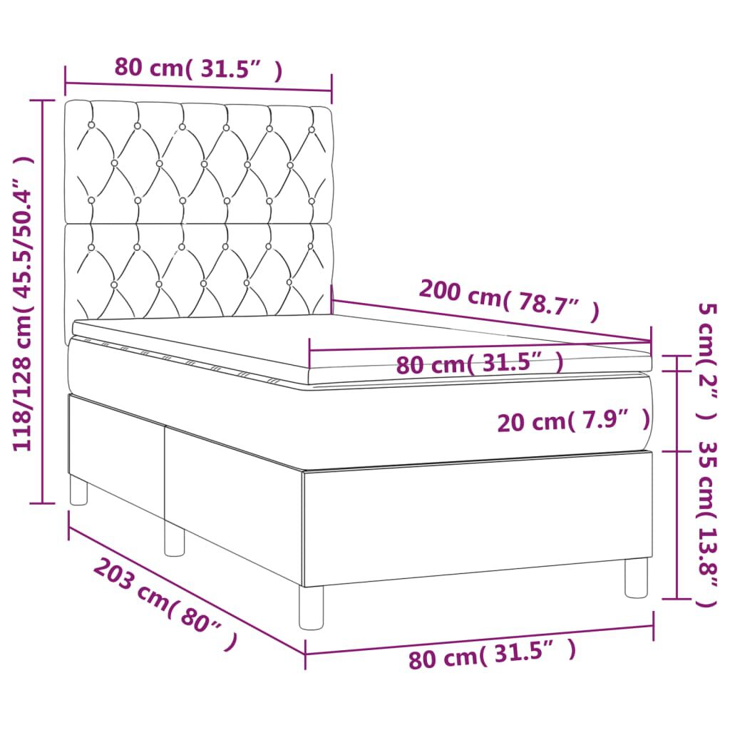 vidaXL Κρεβάτι Boxspring με Στρώμα & LED Ροζ 80 x 200 εκ. Βελούδινο