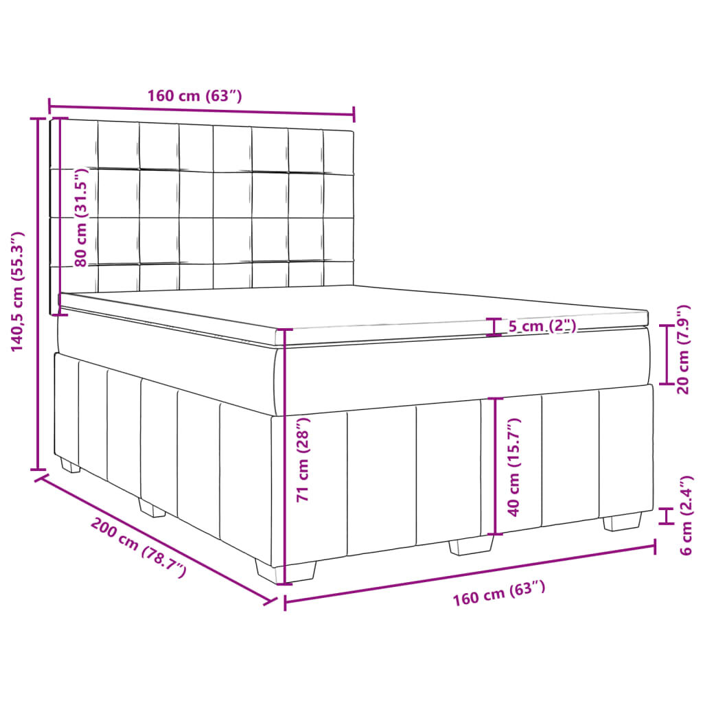 vidaXL Κρεβάτι Boxspring με Στρώμα Κρεμ 160x200 εκ. Υφασμάτινο