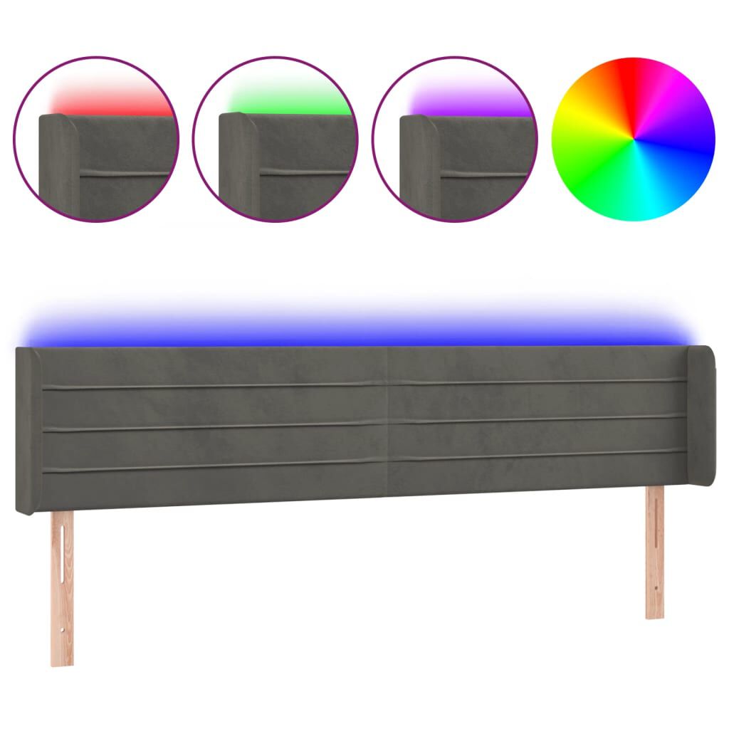 vidaXL Κεφαλάρι Κρεβατιού LED Σκούρο Γκρι 163x16x78/88 εκ. Βελούδινο