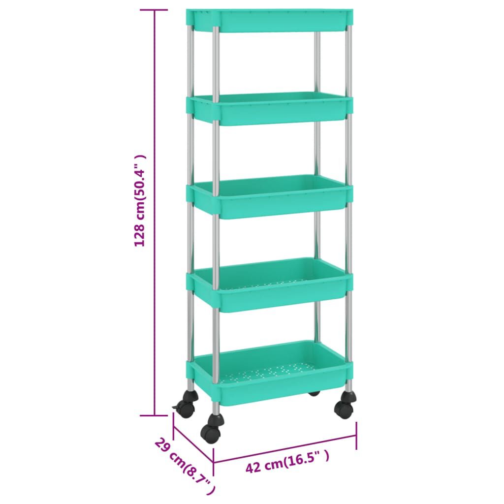 vidaXL Τρόλεϊ Κουζίνας 5 Επιπέδων Τιρκουάζ 42 x 29 x 128εκ. Σίδερο/ABS