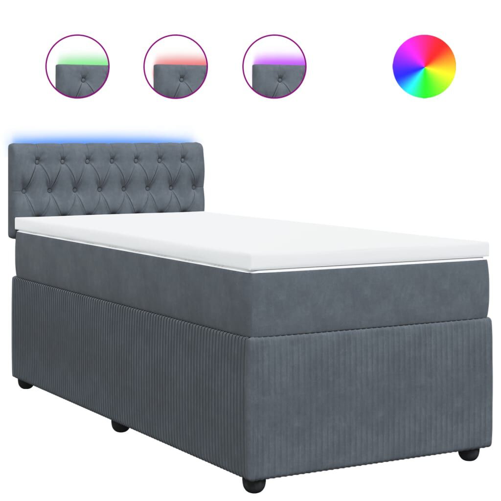 vidaXL Κρεβάτι Boxspring με Στρώμα Σκούρο Γκρι 90x200 εκ. Βελούδινο