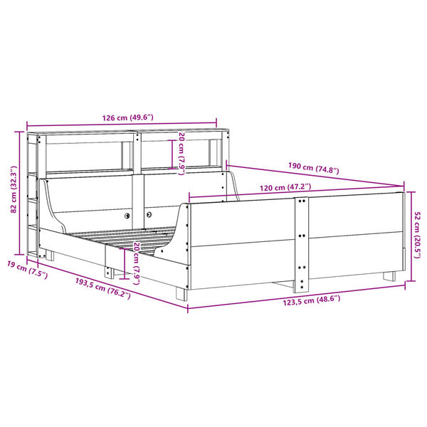 vidaXL Σκελετός Κρεβατιού Χωρίς Στρώμα 120x190 εκ Μασίφ Ξύλο Πεύκου