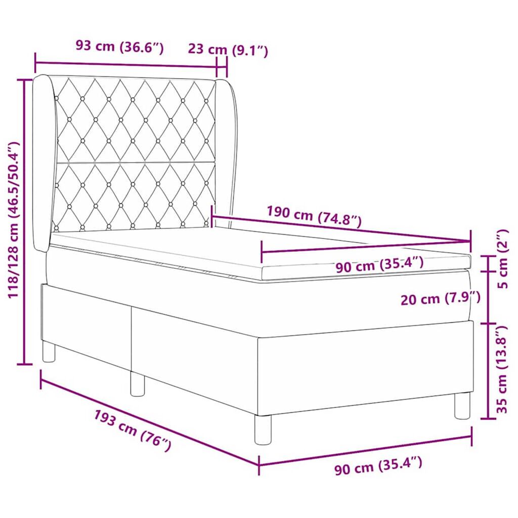 vidaXL Κρεβάτι με ελατήρια με στρώμα Μαύρο 90 x 190 cm Βελούδο