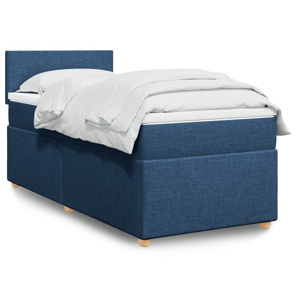 vidaXL Κρεβάτι Boxspring με Στρώμα Μπλε 90x200 εκ.Υφασμάτινο