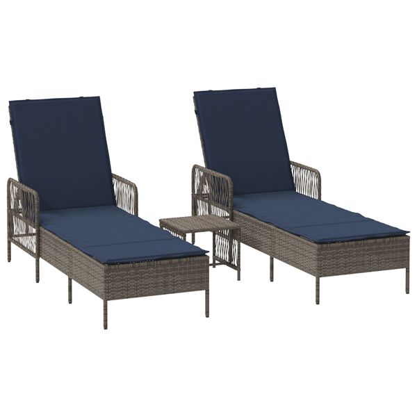 vidaXL Ξαπλώστρα 2-πρόσωπο 2 pcs Γκρι 35 x 35 x 32 εκ. συνθετικό ρατάν