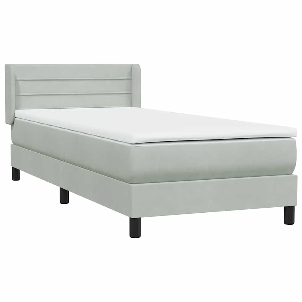 vidaXL Box Spring κρεβάτι με στρώμα ανοιχτό γκρι 90x210 cm Βελούδινο