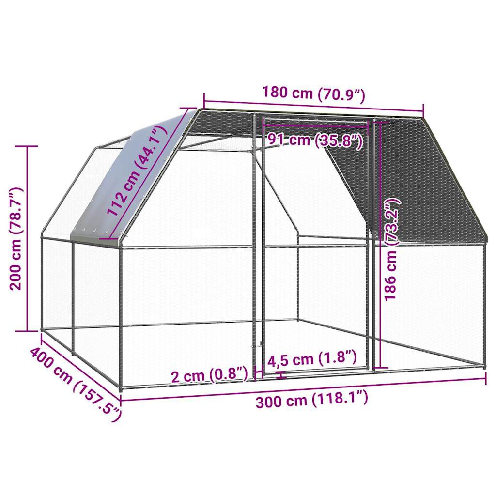 vidaXL Κοτέτσι - Κλουβί 3x4x2 μ. από Γαλβανισμένο Χάλυβα