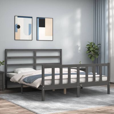 vidaXL Πλαίσιο Κρεβατιού με Κεφαλάρι Γκρι 160x200 εκ Μασίφ Ξύλο