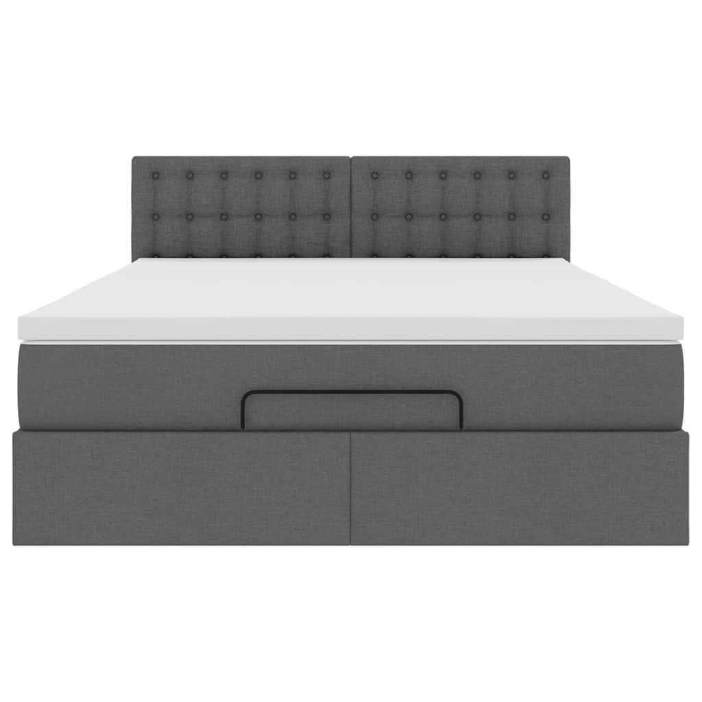 vidaXL Οθωμανικό κρεβάτι με στρώμα & LEDs Σκούρο γκρι 140x190cm Ύφασμα