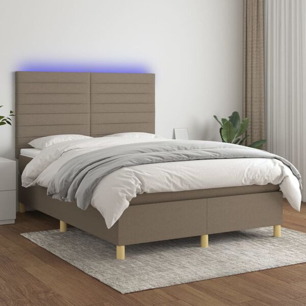 vidaXL &Kappa;&rho;&epsilon;&beta;ά&tau;&iota; Boxspring &mu;&epsilon; &Sigma;&tau;&rho;ώ&mu;&alpha; & LED Taupe 140x200 &epsilon;&kappa;. &Upsilon;&phi;&alpha;&sigma;&mu;ά&tau;&iota;&nu;&omicron;