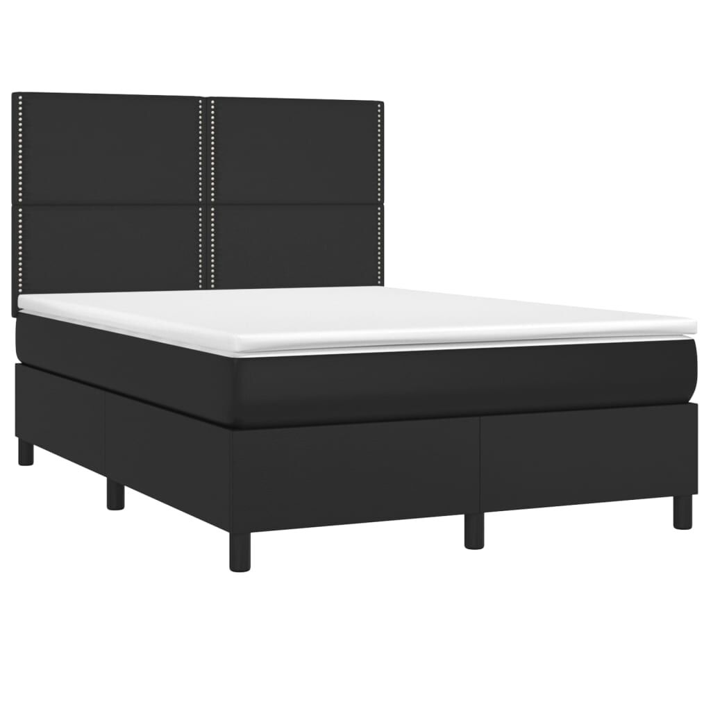 vidaXL Κρεβάτι Boxspring με Στρώμα Μαύρο 140x190εκ.από Συνθετικό Δέρμα