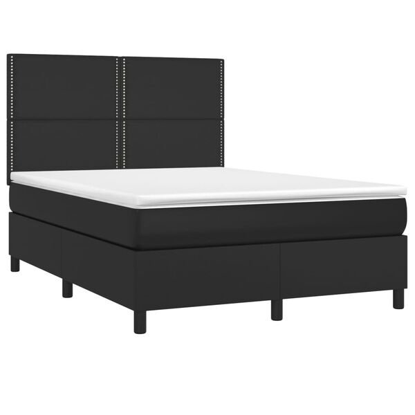 vidaXL Κρεβάτι Boxspring με Στρώμα Μαύρο 140x190εκ.από Συνθετικό Δέρμα