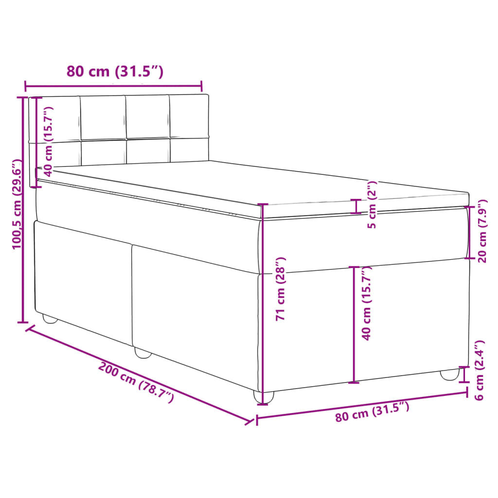 vidaXL Κρεβάτι Boxspring με Στρώμα Μαύρο 80 x 200 εκ. Υφασμάτινο