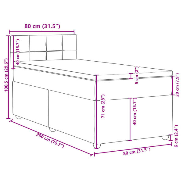 vidaXL Κρεβάτι Boxspring με Στρώμα Μαύρο 80 x 200 εκ. Υφασμάτινο