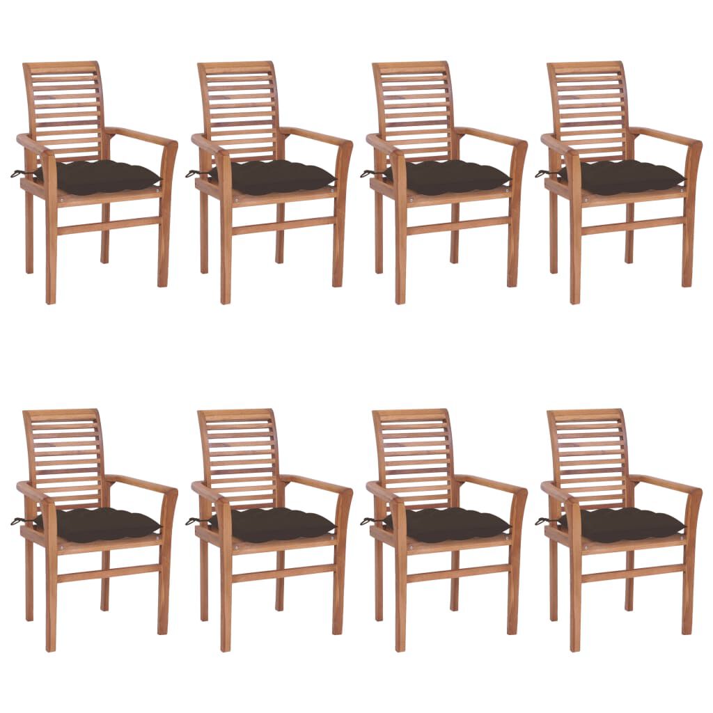 vidaXL Καρέκλες Τραπεζαρίας 8 τεμ. Μασίφ Ξύλο Teak με Taupe Μαξιλάρια