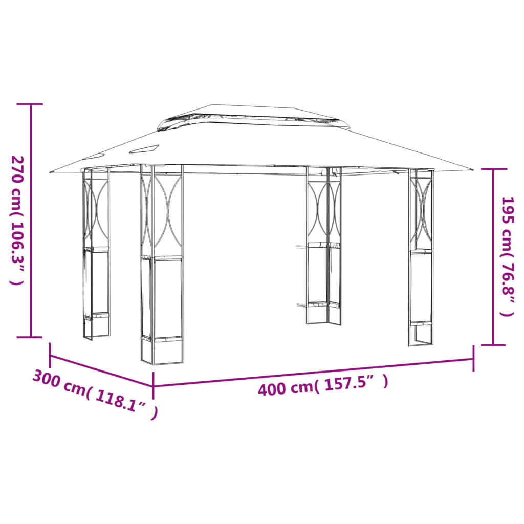 vidaXL Κιόσκι με Οροφή Ανθρακί 400 x 300 x 270 εκ. από Ατσάλι
