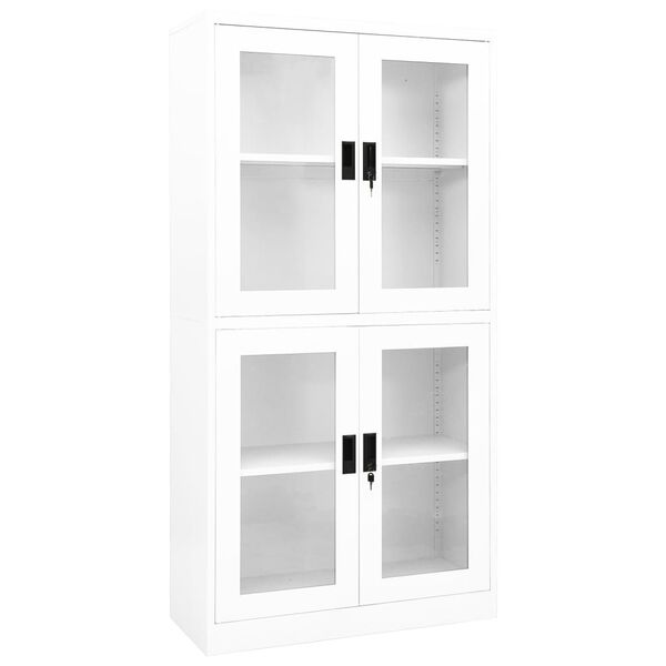 vidaXL Ντουλάπα Γραφείου Λευκή 90 x 40 x 180 εκ Ατσάλι / Ψημένο Γυαλί