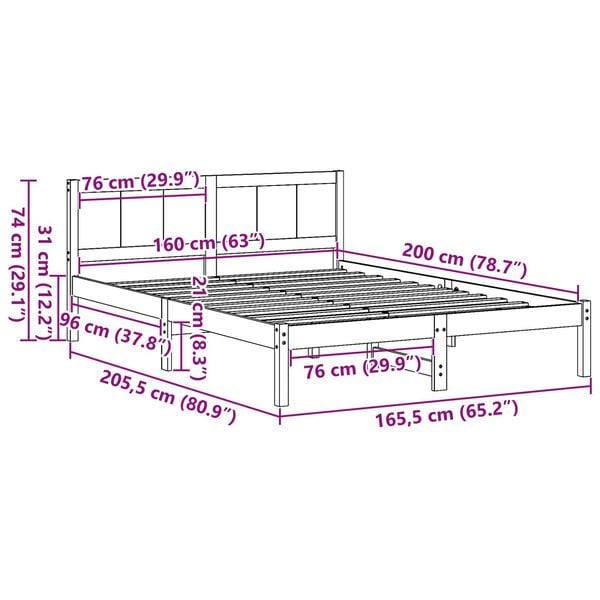 vidaXL Σκελετός Κρεβατιού Λευκό 160 x 200 cm Μασίφ ξύλο πεύκου