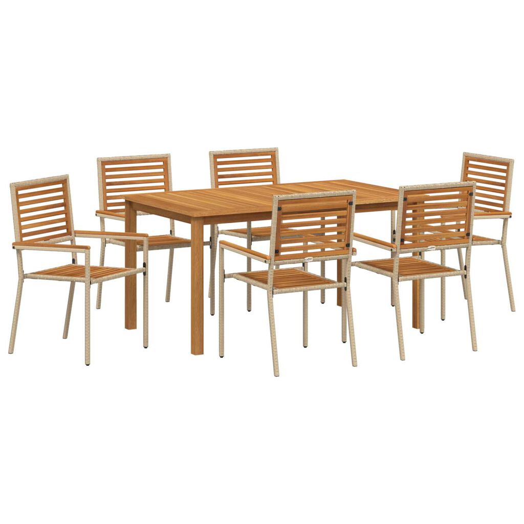vidaXL Σέτ φαγητού για κήπο 7 pcs Μπεζ Πολυ ράταν