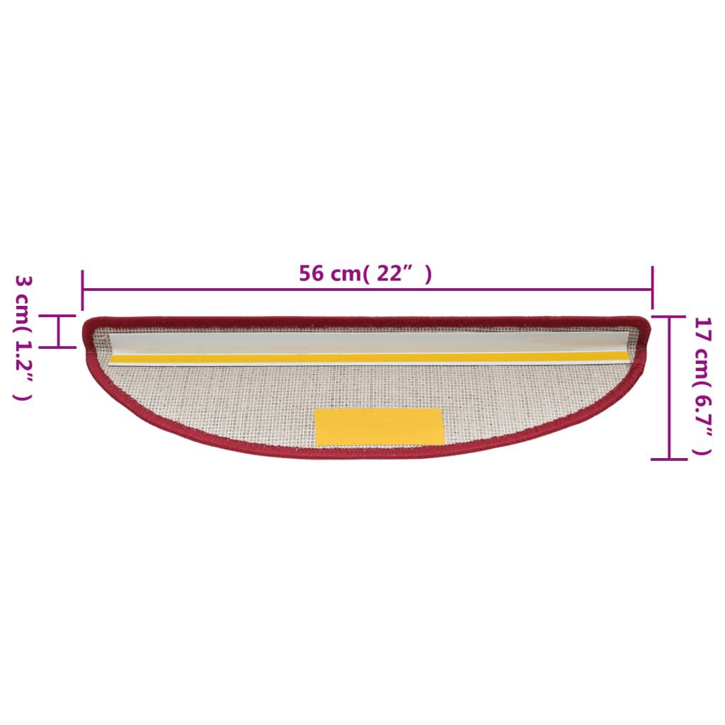 vidaXL Πατάκια Σκάλας 15 τεμ. Μπορντό 56 x 17 x 3 εκ.
