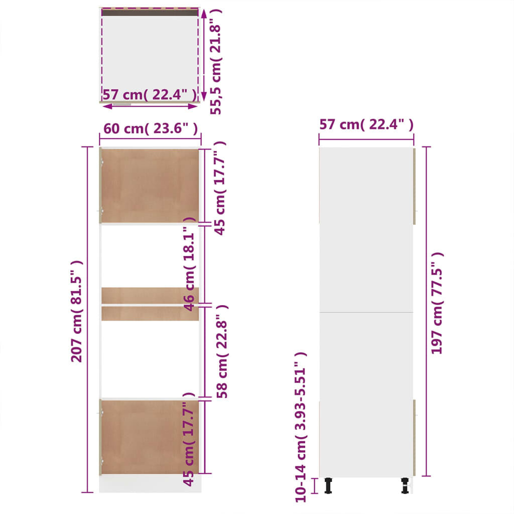 vidaXL Ντουλάπι Φ. Μικροκιμάτων Lyon Καφέ Δρυς 60x57x207εκ. Επεξ. Ξύλο