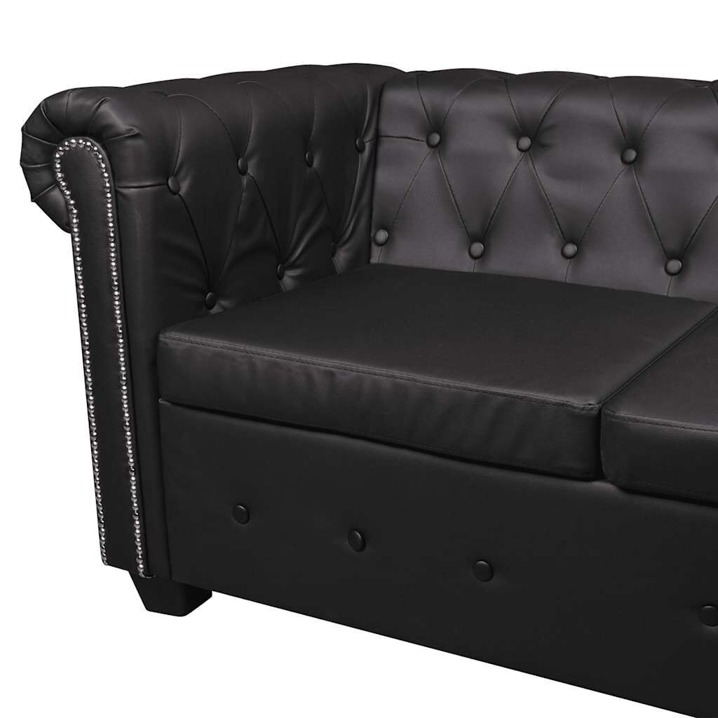 vidaXL Καναπές Γωνιακός Πενταθέσιος Chesterfield Μαύρος Συνθετικό Δέρμα
