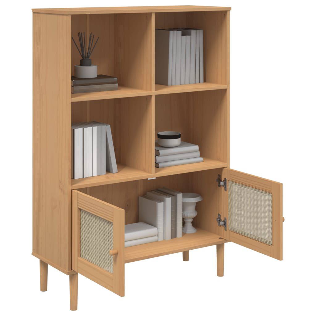 vidaXL Βιβλιοθήκη SENJA Καφέ/Όψη Ρατάν 90x35x130 εκ Μασίφ Ξύλο Πεύκου